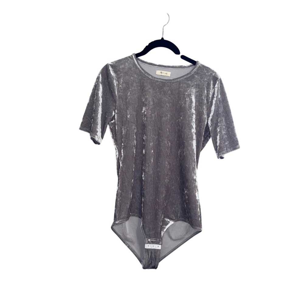 Madewell Velvet Short Sleeve Bodysuit Gray Size M